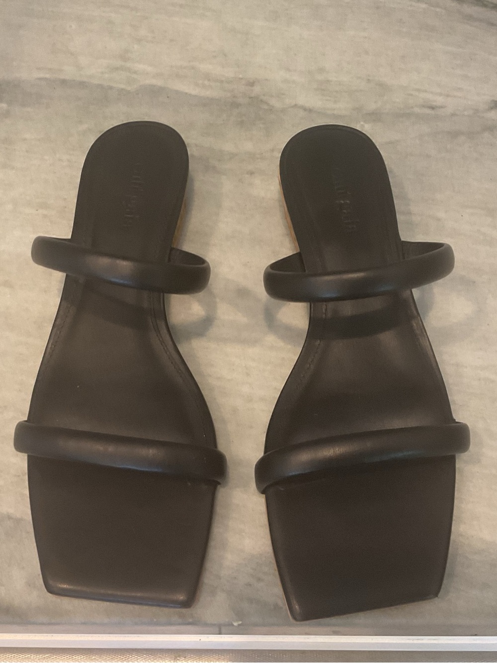 cult gaia Black Double-Strap Square-Toe Slide Sandals